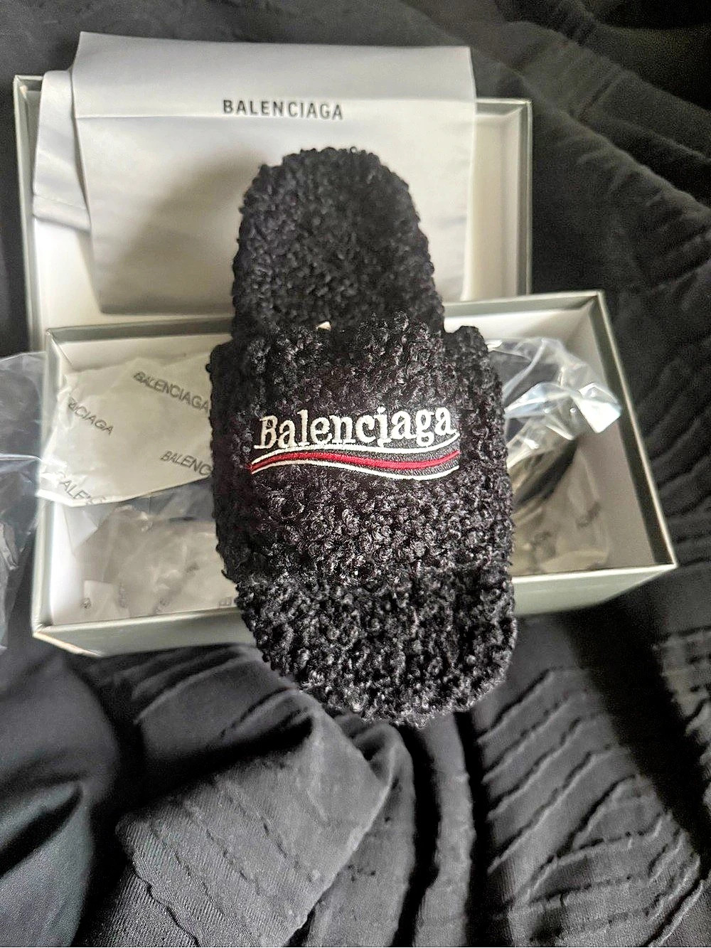 Balenciaga Furry Slides Black Slippers